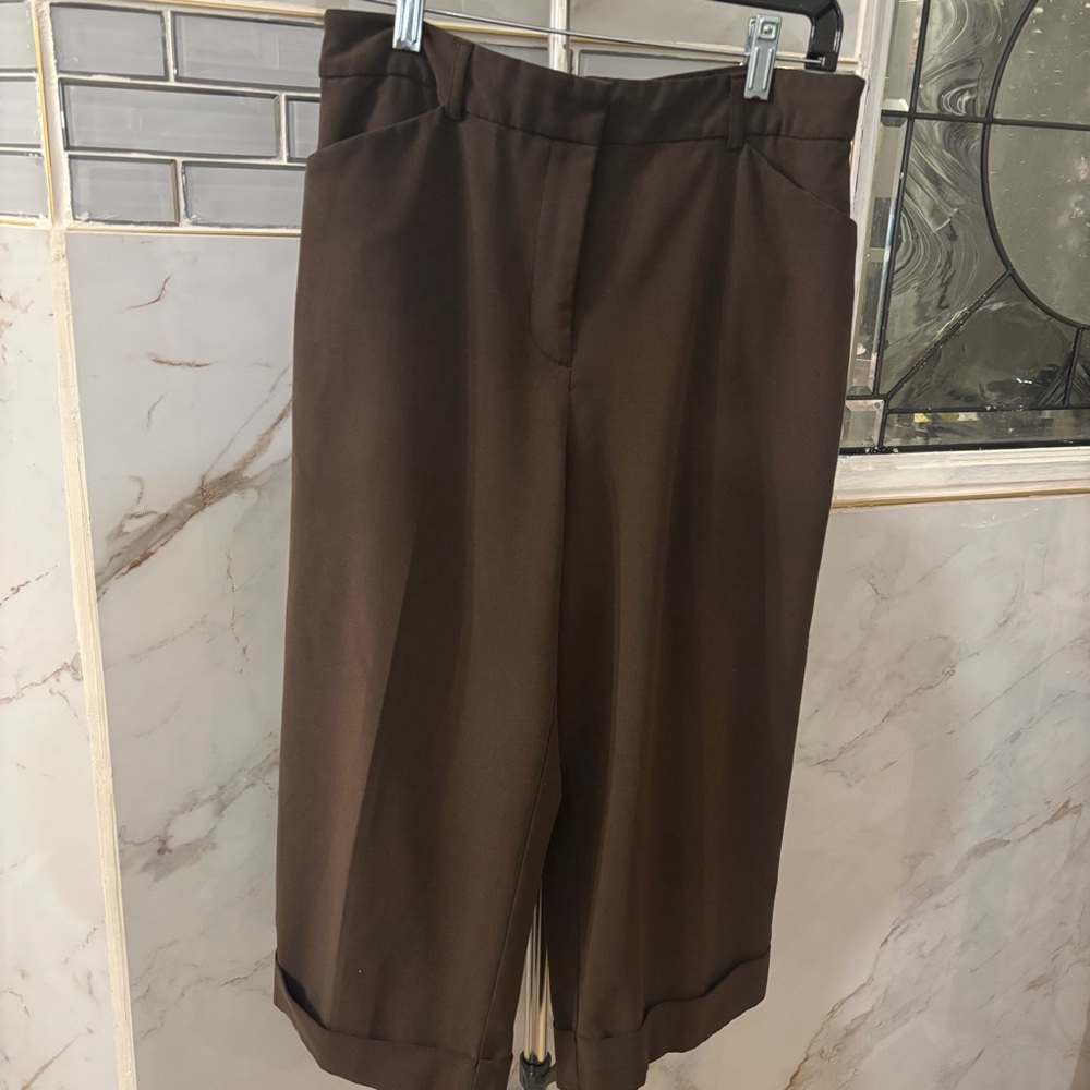 Brown Cropped Cuffed Trousers Size 10